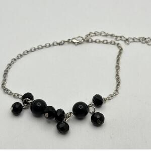 Vintage Silver & black beaded Anklet